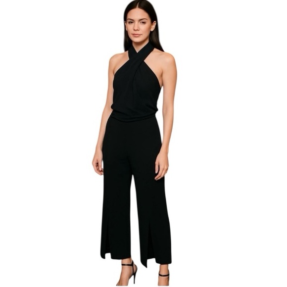 Travelers by Chico’s Cross Front Neckline Slinky Black Wide Leg Jumpsuit - Picture 1 of 11